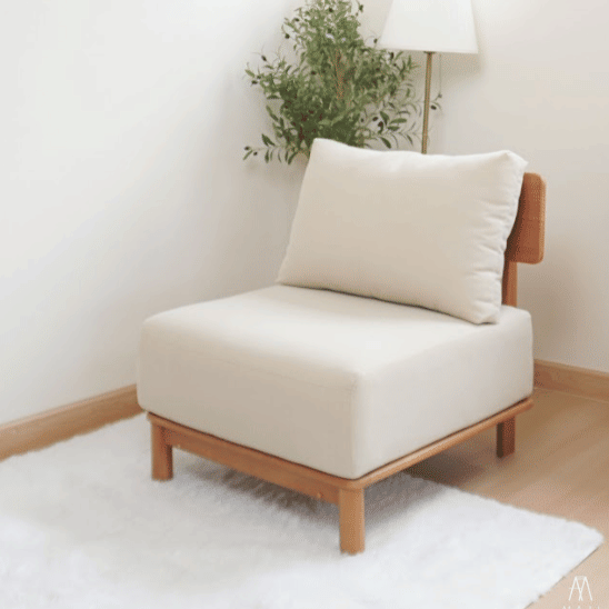 โซฟา 1 ที่นั่งไม้ยางพารา MAAI DESIGN รุ่น KANAKO SOFA เบาะผ้าสีครีม